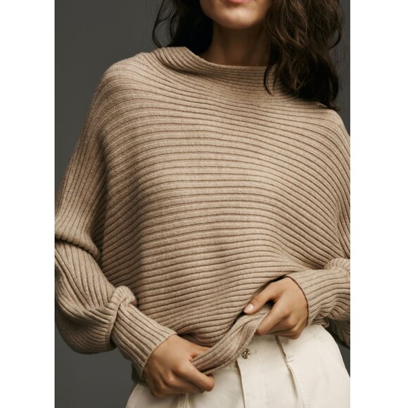 Anthropologie The Kendall Mock-Neck Sweater Neutral Brown XL - Picture 1 of 13